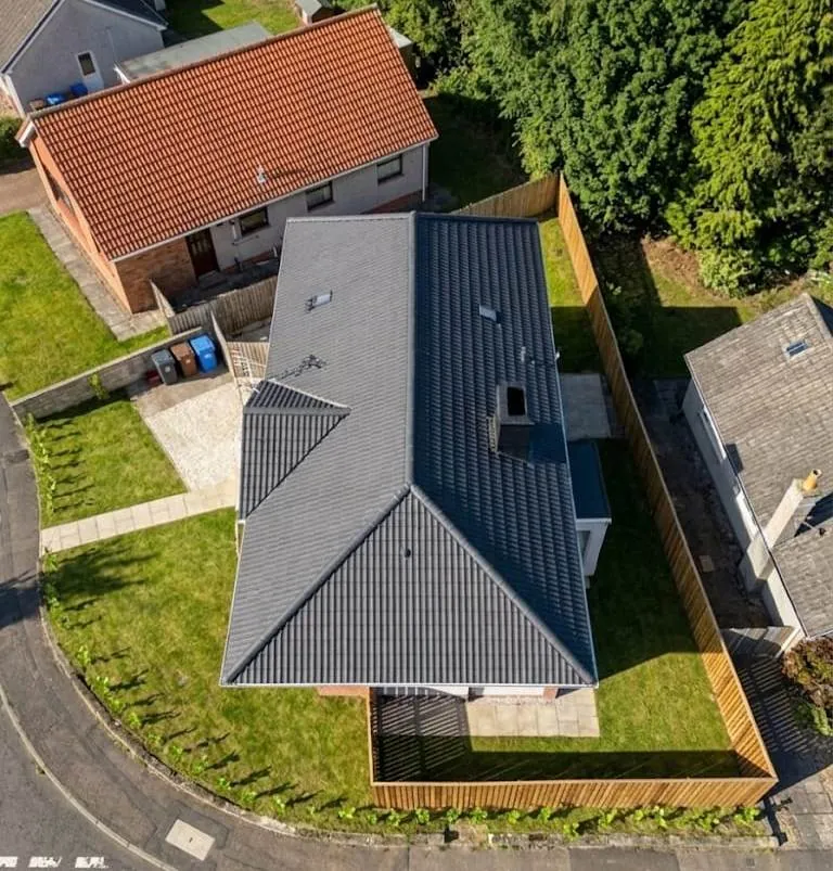 Aerial view of a completed tiled roof